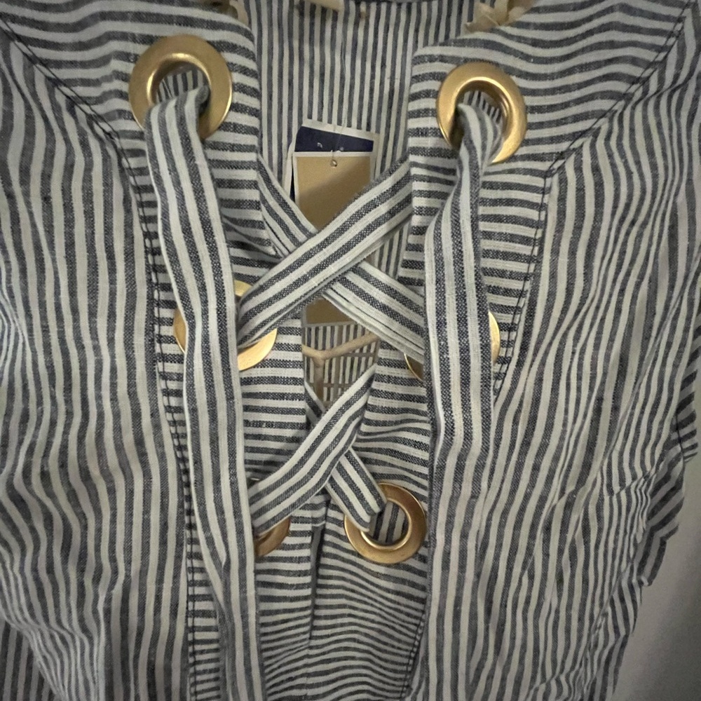 Michael Kors Striped Sleeveless Top with Gold Details - Picture 5 of 8